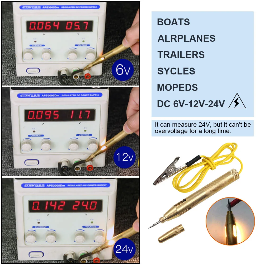 DC6V-24V Car Circuit Tester Probe Light System Test Probe Lamp Auto Light Lamp Voltage Test Pen Detector Copper Diagnostic Tool