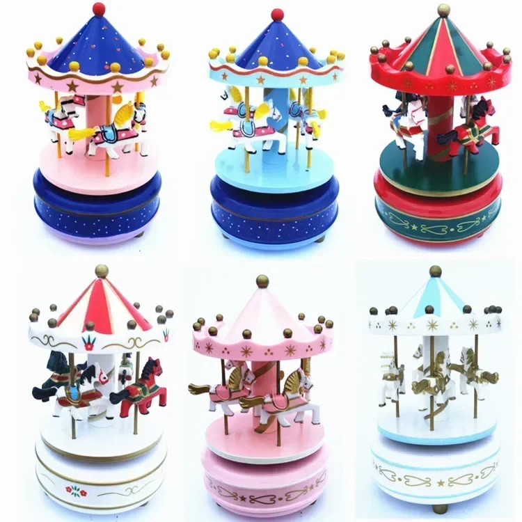 

[Funny] Adult Collection Retro Wind up toy Metal Tin The Music carousel Mechanical toy Clockwork toy figures model kids gift