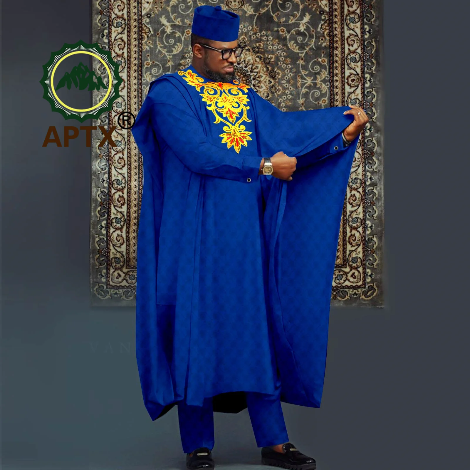 African Suits for Men Agbada Robe Shirts Pants and Tribal Hat Set Dashiki Outfits Traditional Attire Wedding Banquet A2316040