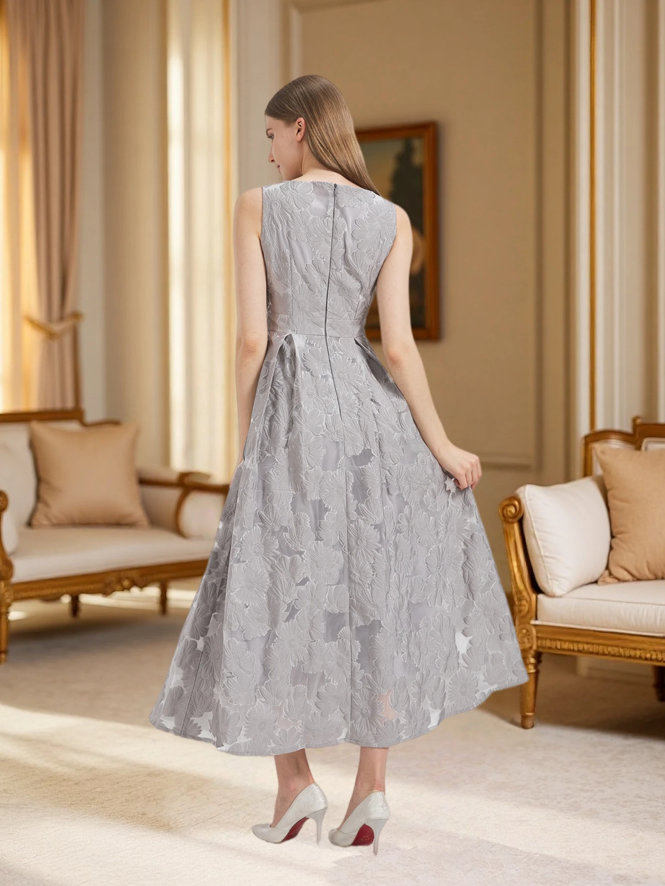 Nueva moda Organza flor bordado elegante Vestido largo verano sin mangas vestidos señora vacaciones noche Vestido de graduación