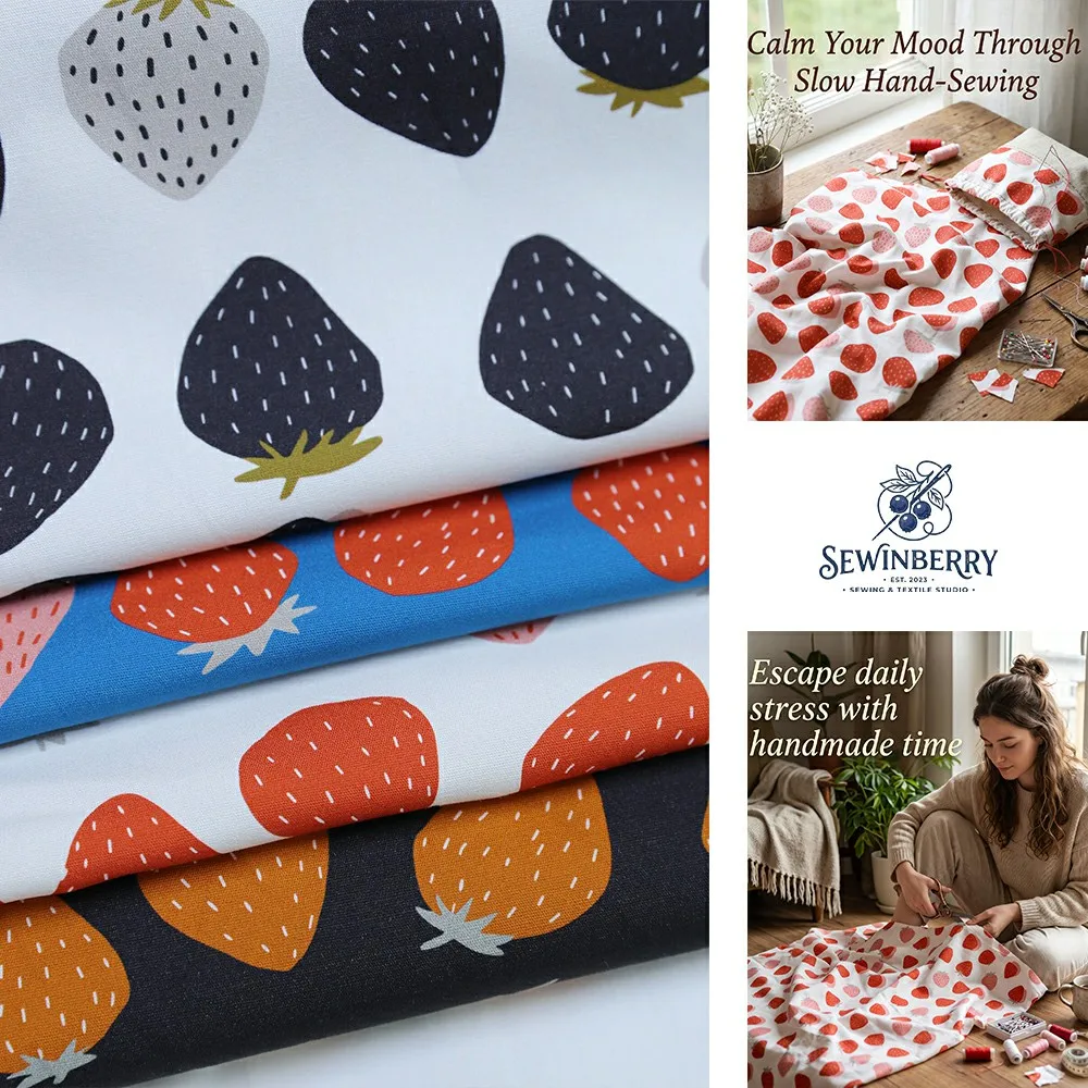 Cartoon Strawberry Print Cotton Fabric Stress‑Relief DIY Sewing Material For Fat Quarter Patchwork Kid Clothing Pillow Bag