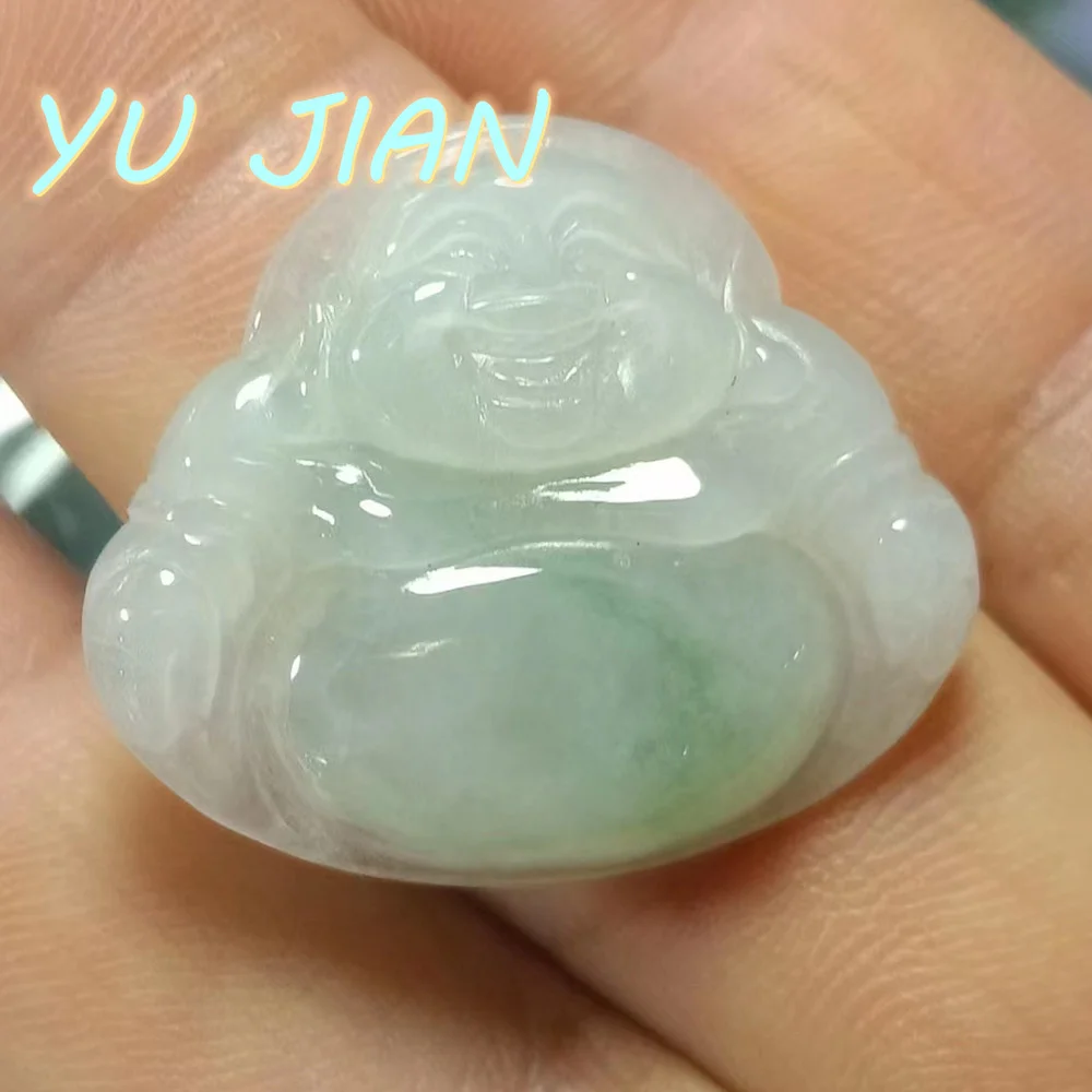 Newest High Quality Jewellery Exquisite A-grade Jadeite Maitreya Buddha Hand-carved Pendant Ice Glutinous Jade Necklace Chain