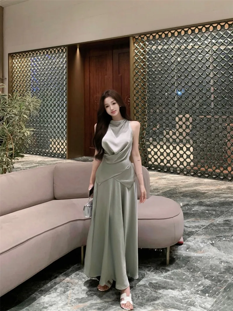 Ele Satin Women's Set High Waist ter Ne Vest And  Skirt Summer Faion Two-Piece Suit Pure Color Casual Wear