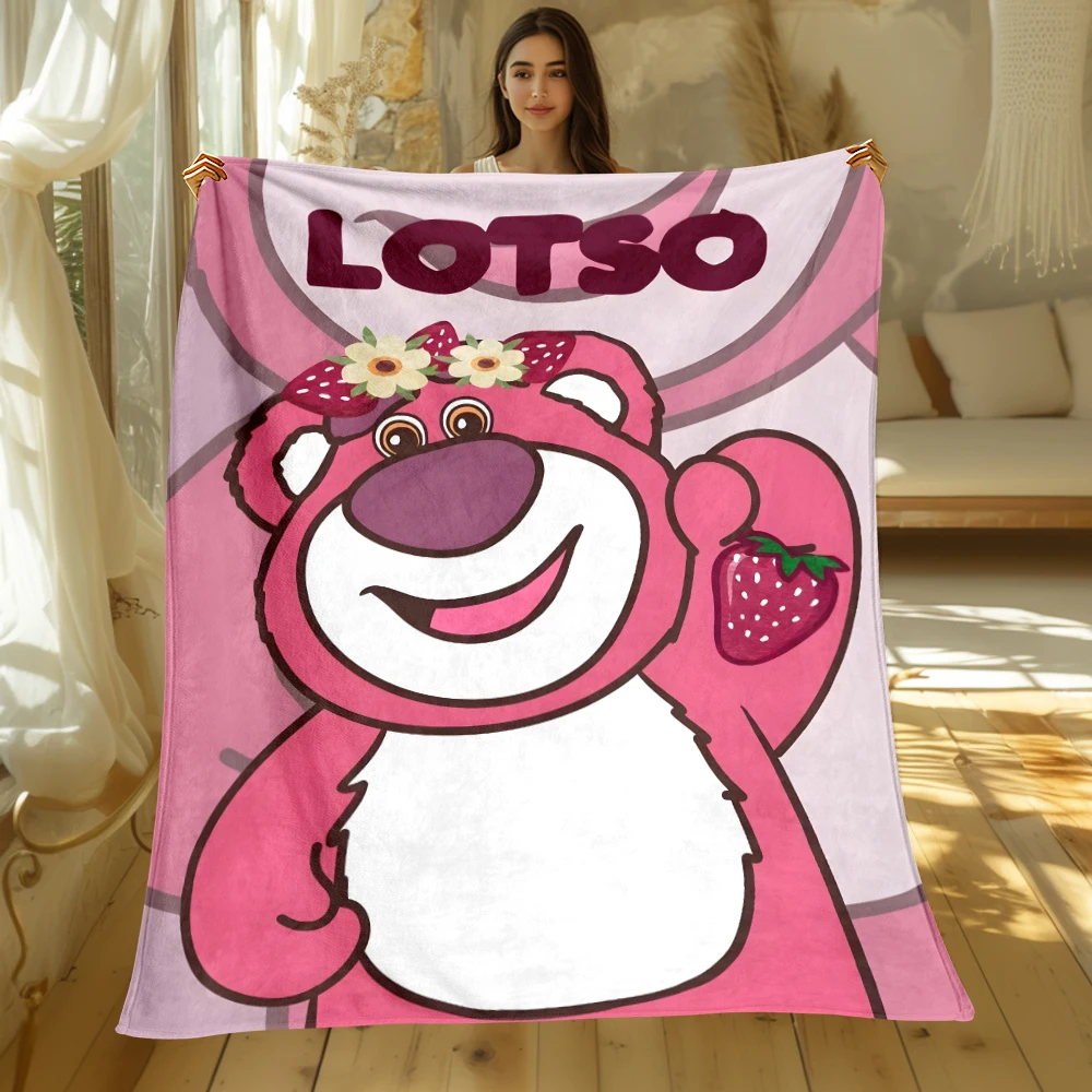 MINISO Toy Story Lotso Cartoon Print Blanket.Warm and Comfortable Flannel,Bedroom,Sofa,Bed,Chair Picnics,Trip, Camp,Blankets.