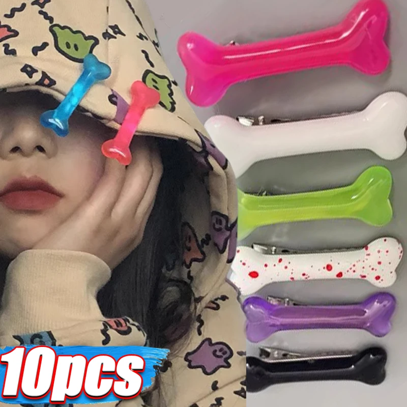 Presilhas de Cabelo em Formato de Osso Kawaii, Acessórios de Cabelo Femininos e para Meninas, Estilo Y2K Gótico, Grampos Laterais em Formato de Osso d