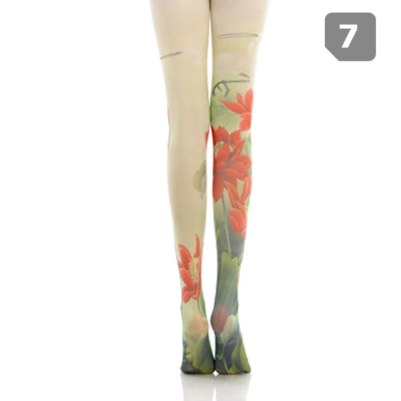 Bas d'impression de fleurs mignonnes, collants en velours Lolita, bas Harajuku japonais, collants de tatouage Anime, agglomD