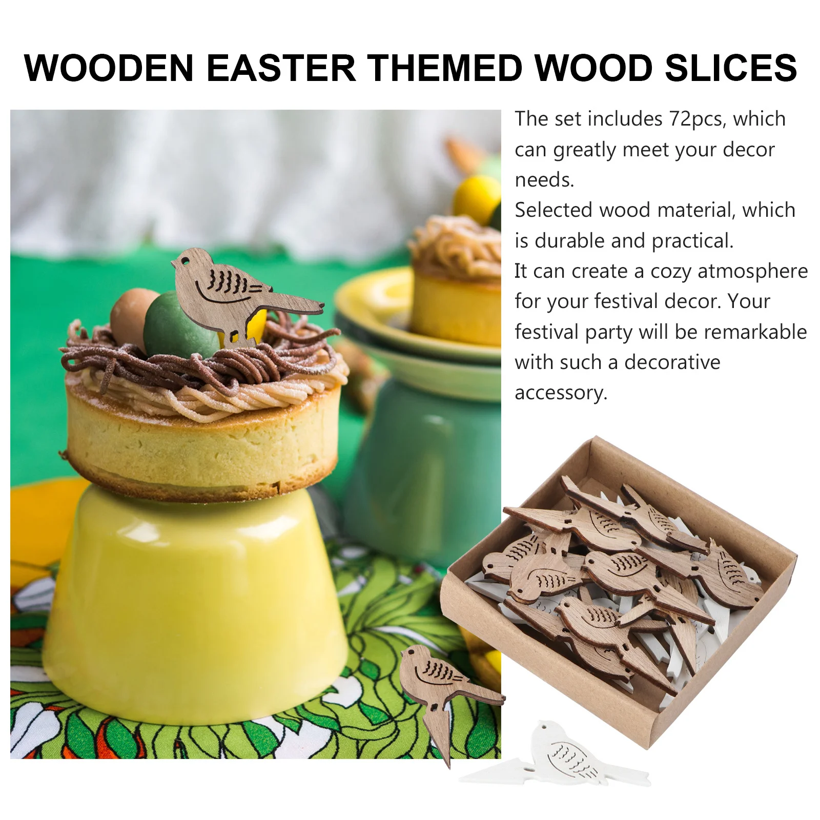 

72Pcs Easter Wood Slices Wooden Cartoon Pattern Durable DIY Festive Decor Craft Accessories Easter Craft Decor