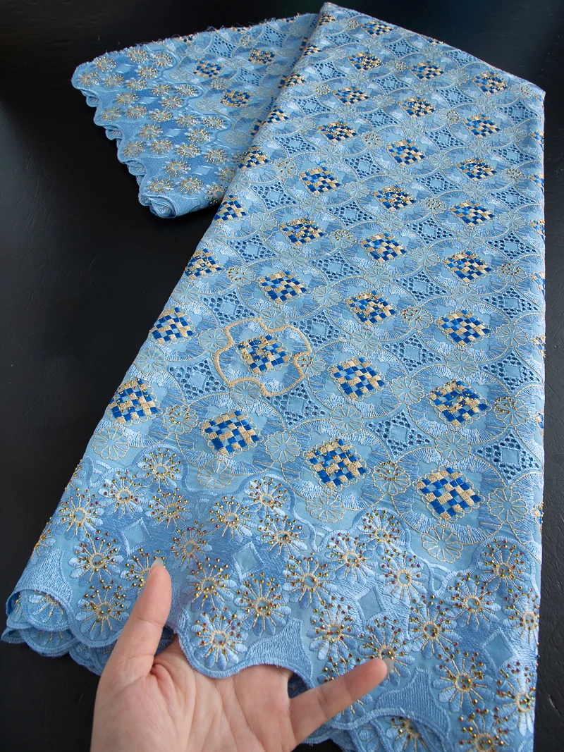 

2025 African Cotton Lace Fabric Hight Quality 2.5 Yards Embroidered Swiss voile lace fabric For Elegant Women Party Dress TY4515
