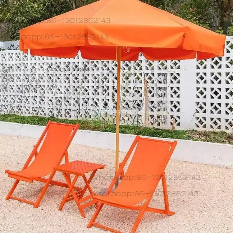 Lucky Orange, Love Horse Orange, Pumpkin Color, Seaside Beach Wooden Folding Lounge Chair, Beach Chair