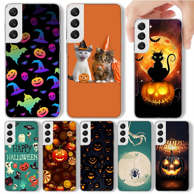 Halloween happy Holiday Cat pumpkin Phone Case For Samsung Galaxy S24 S23 S22 S21 Ultra S20 FE S10 Plus S10E S9 S8 + Soft Cover