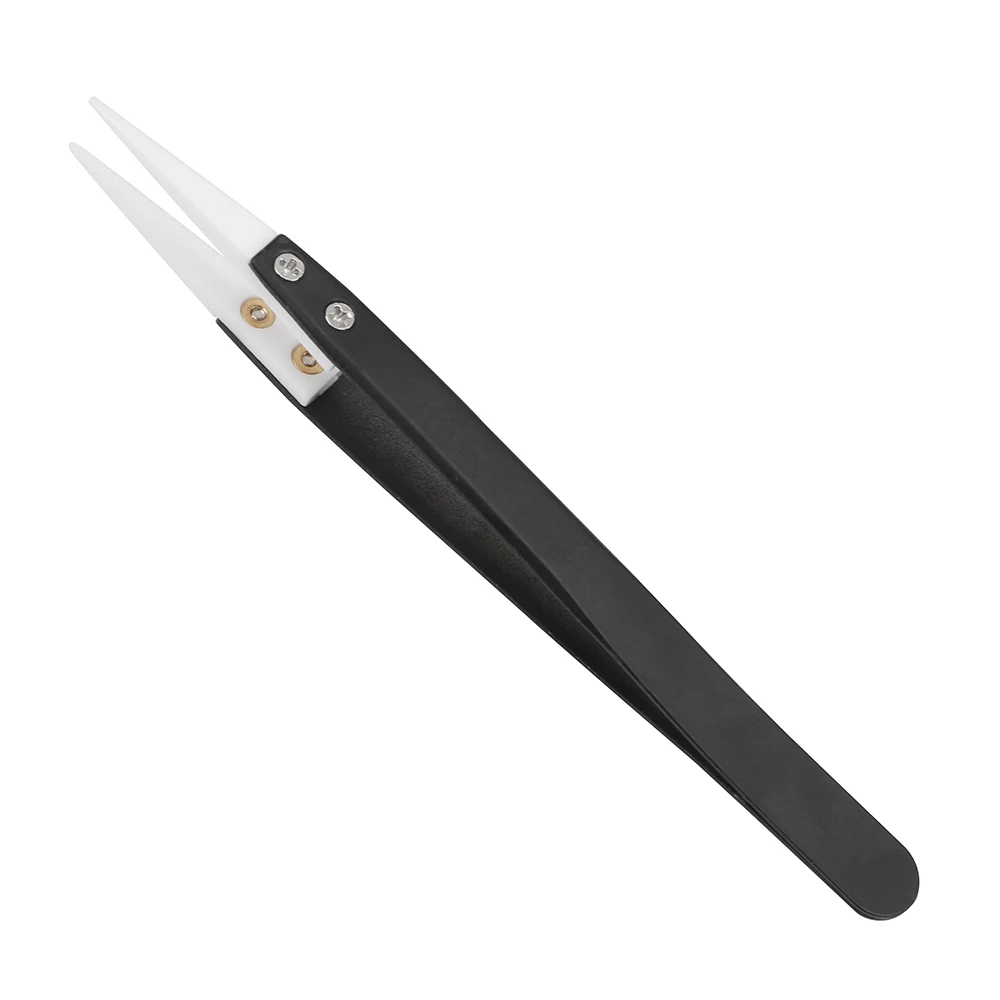 Ceramic Tips Tweezers High Temperature Resistant Straight Aimed Tweezers Anti-static Precision Stainless Steel Handle