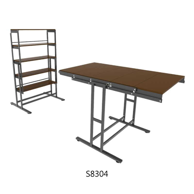 Smart multi-functional desk bookshelf three-in-one folding metal wooden furniture