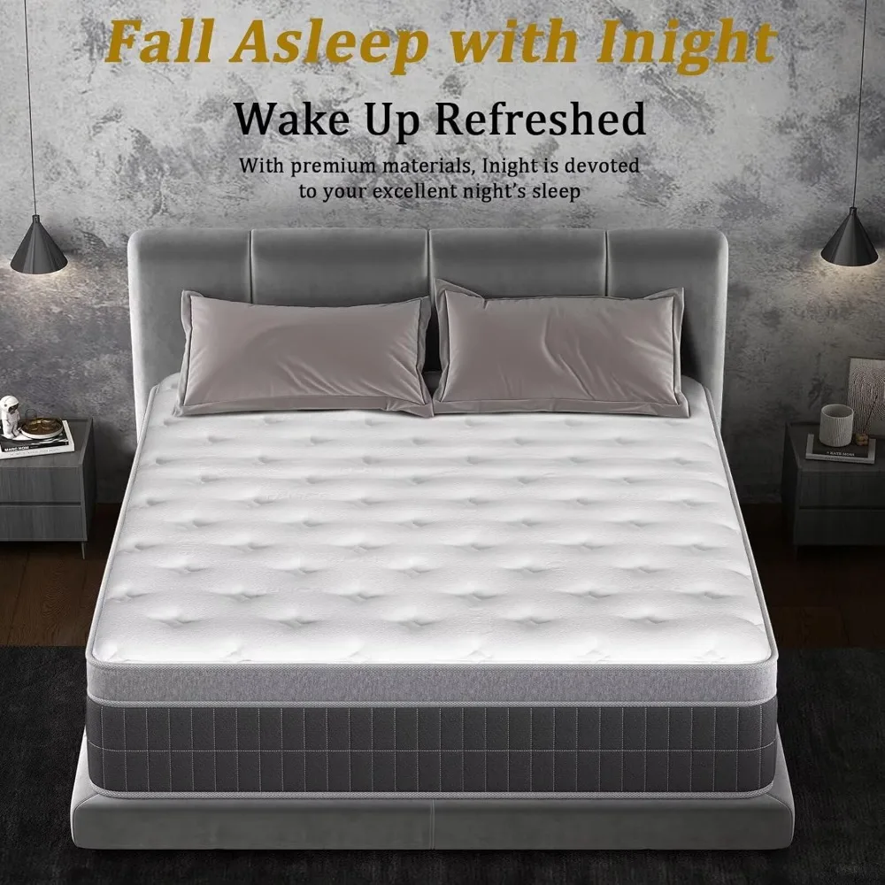 Colchão duplo de 12 polegadas, colchão híbrido zonificado com molas de bolso embaladas individualmente com espuma viscoelástica em gel, alívio de pressão ergonômico