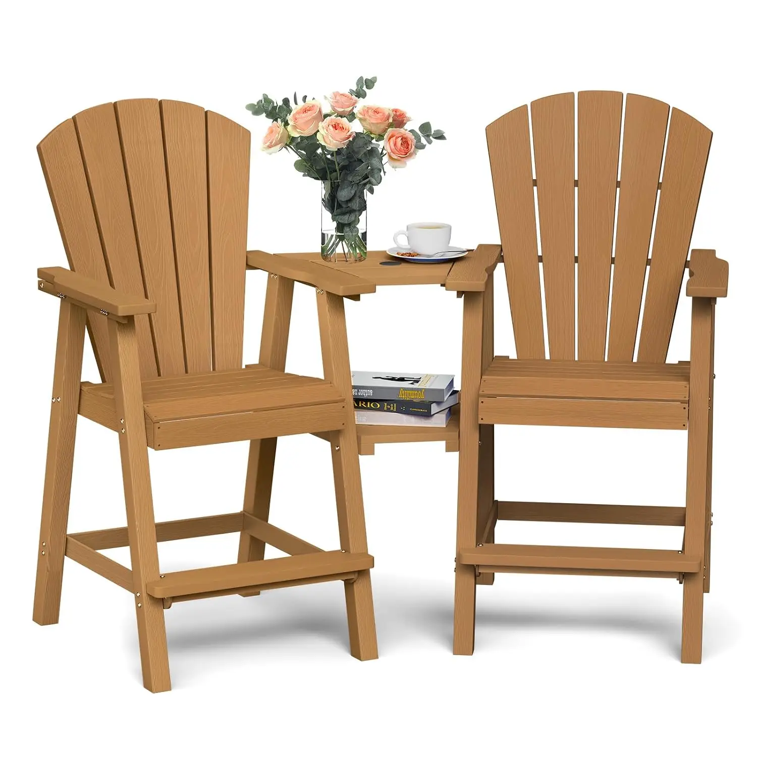 Adirondack Bar Stool Set of 2 with Connecting & Removable Trays, HDPE, 380lbs, Umbrella Hole, All Weather, Patio, Customized