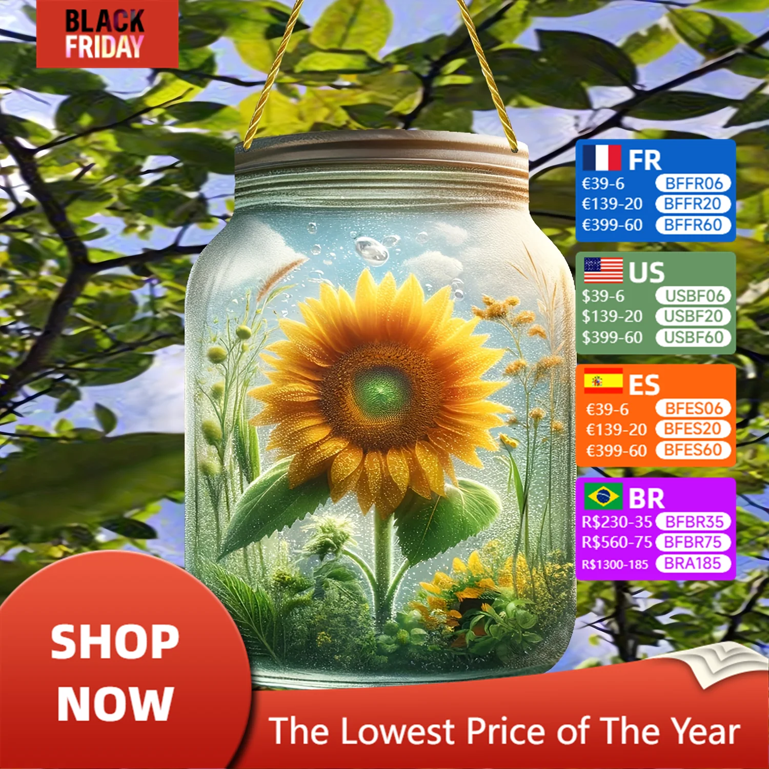 Sunflower themed mason jar of water,beautiful artwork,Indoor and outdoor window sills,gifts for family friends,acrylic listing