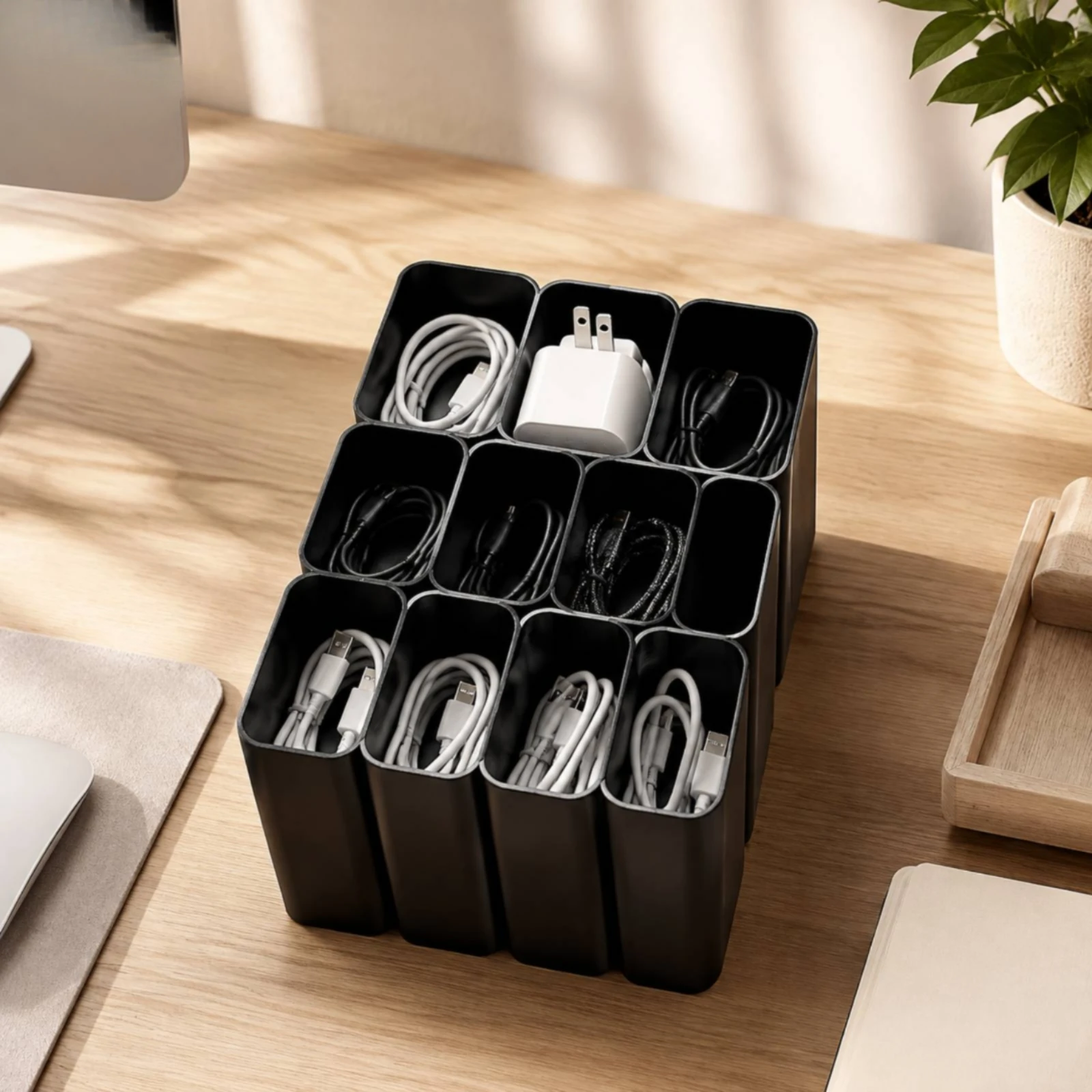 Cable Management Box Freestanding Desktop Cable Organizer Open-Top Desktop Organizer Compact for Home Office, Study Area