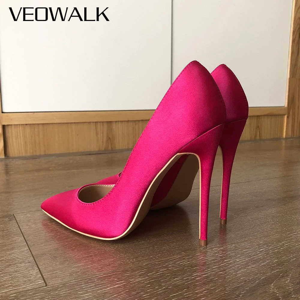 

Женские атласные туфли-лодочки Veowalk, розовые туфли-лодочки на высоком каблуке-шпильке, шелковые туфли с острым носком, элегантные свадебные туфли для невесты