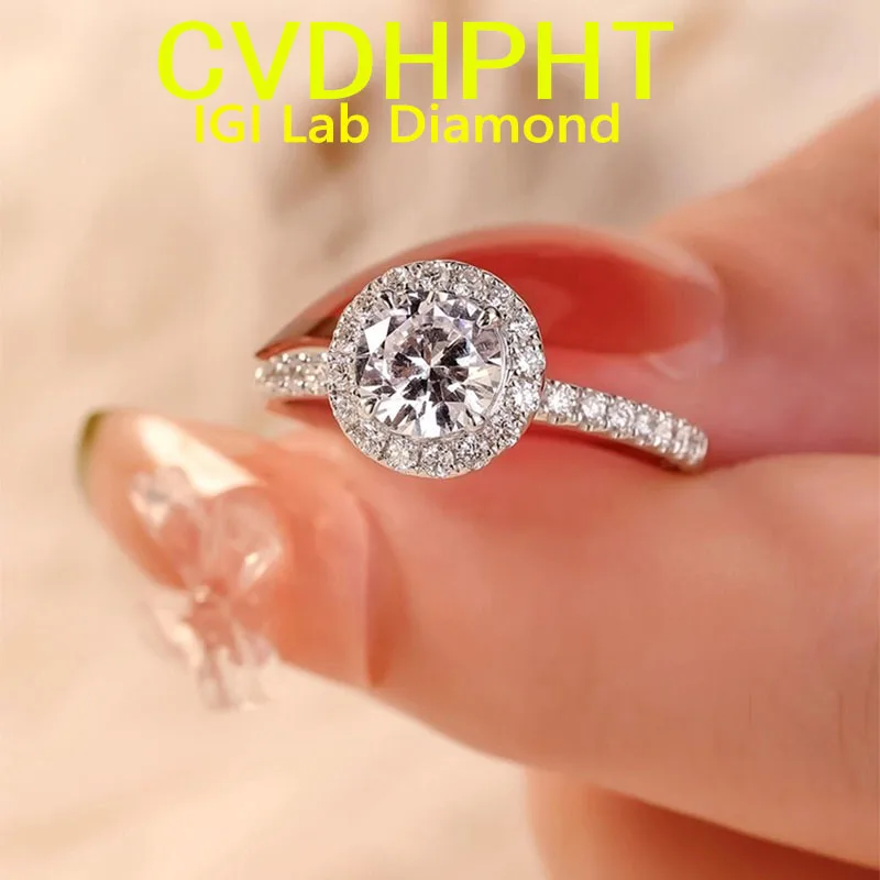Soild 14K White Gold RingIGI Lab Growing Diamond Ring Round D Color 1 2 3Ct wedding ring Factory sell