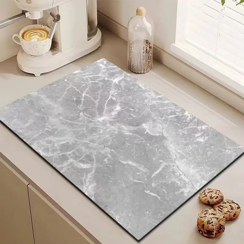 Modern Luxury Tableware Drainer Marble-Patterned Absorbent Heat-Resistant Non-Slip Kitchen Countertop Home Decor Mat