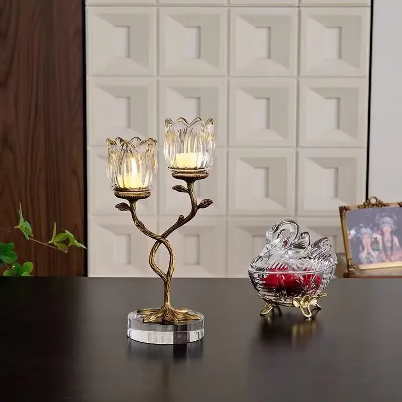 Vintage French Style Alloy Double Ended Candlestick Holder Romantic Carved Metal Candelabra for Home Dining Table Centerpiece