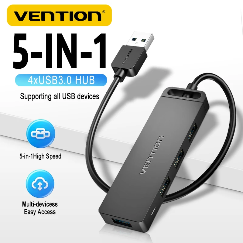 

Vention 5-in-1 Hub 4 Ports USB 3.0 USB Expander Fast Data Transfer for Apple Macbook Air Samsung Laptop PC Tablet Expansion Dock