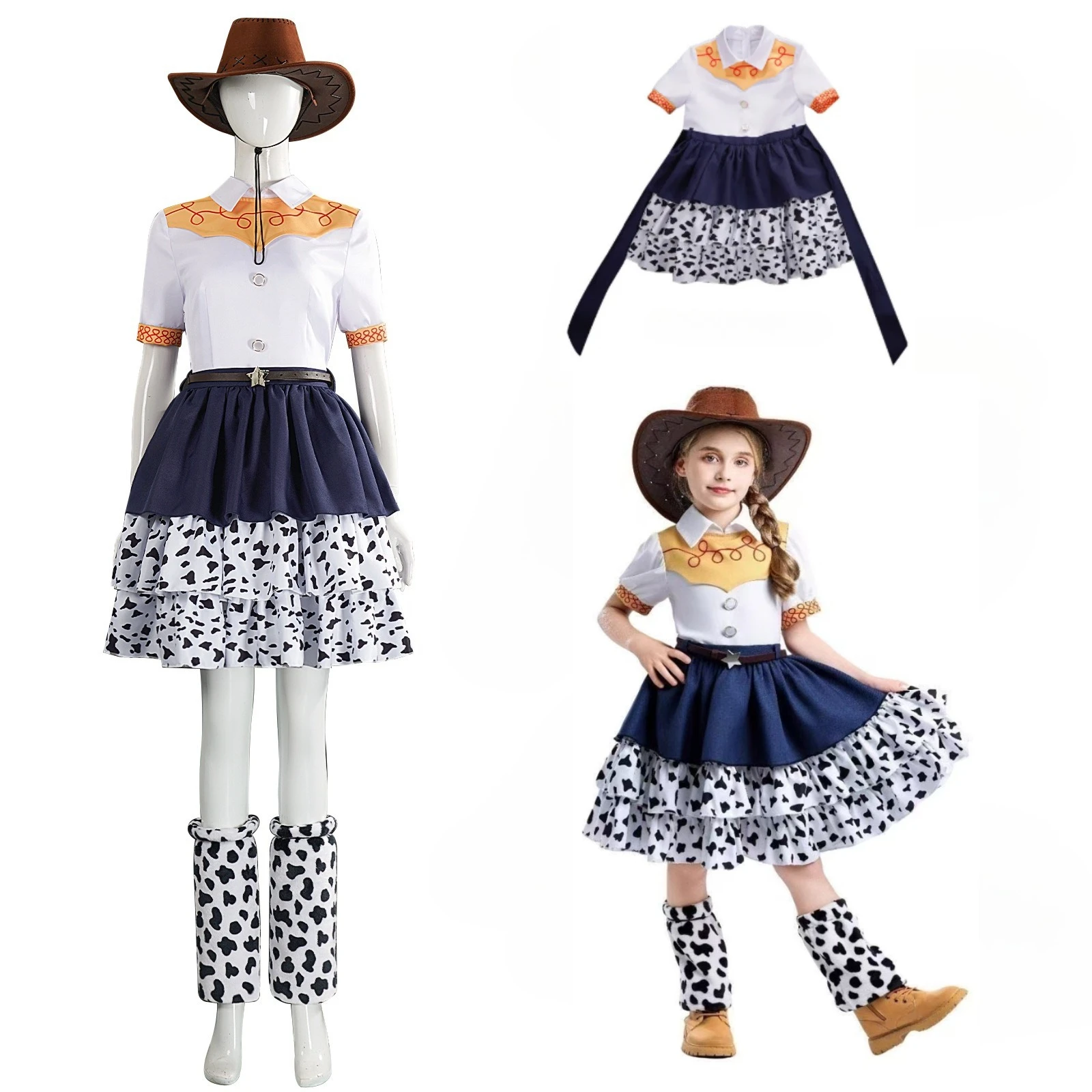 Disfraz de Woody y Jessie de la Película de Anime, Conjunto de Disfraces para Niños, Vestido de Lunares, Disfraz de Vaquero para Adultos, Disfraz para Halloween y Carnaval