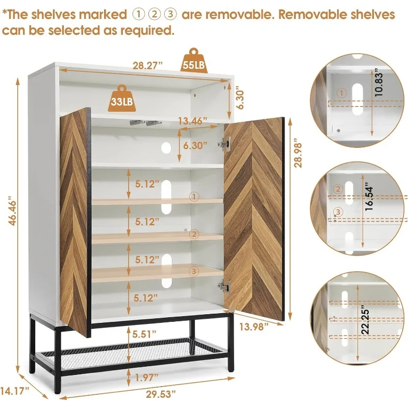 Shoe Cabinet, 7-Tier 24 Pairs Shoe Storage Cabinet with Doors and 3 Adjustable Shelves, Wooden Shoe Organizer