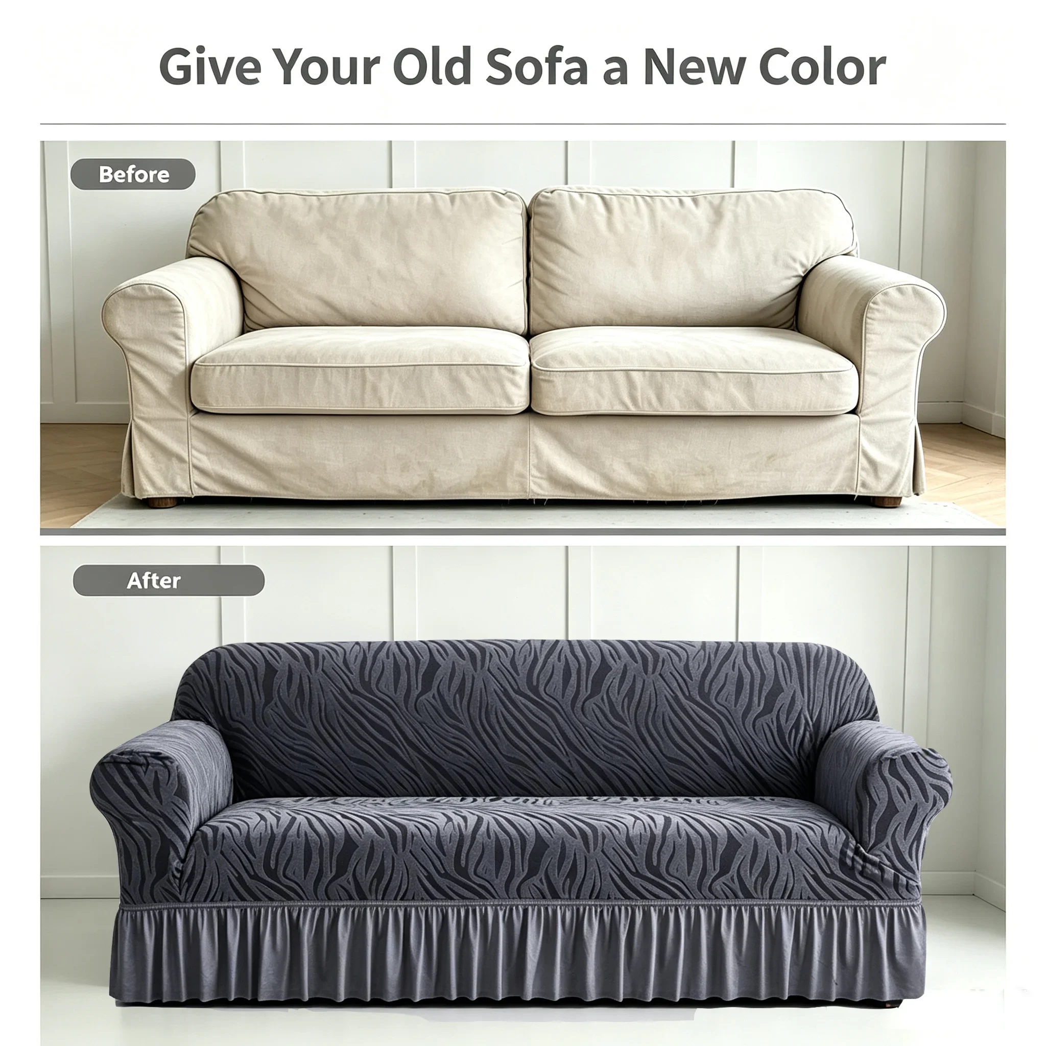 Full-coverage sofa cover with skirt, elastic dustproof sofa slipcover for single, double, and three-seater sofas no pillowcases