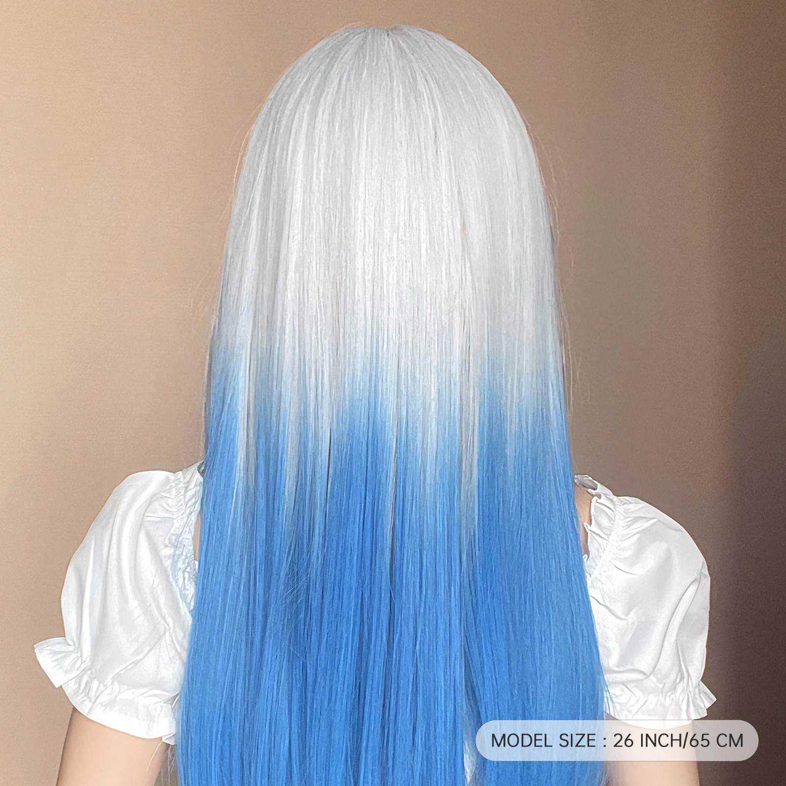 Pelucas sintéticas largas degradadas, blancas y azules con flequillo, peluca de Cosplay colorida y recta azul para mujer, pelo Natural resistente al calor