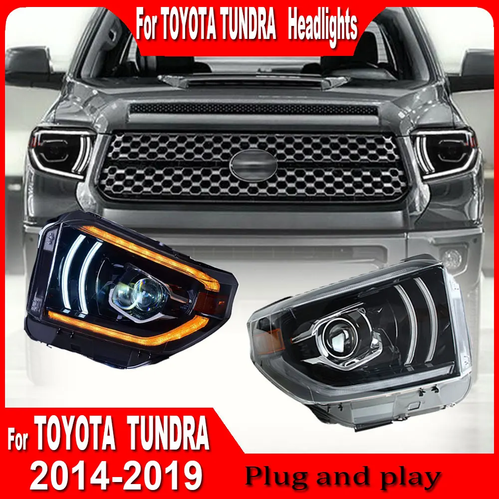 

Пара светодиодных фар в сборе для Toyota Tundra 2014 2015 2016-2019, фары DRL, динамические поворотные передние фары Plug and Play