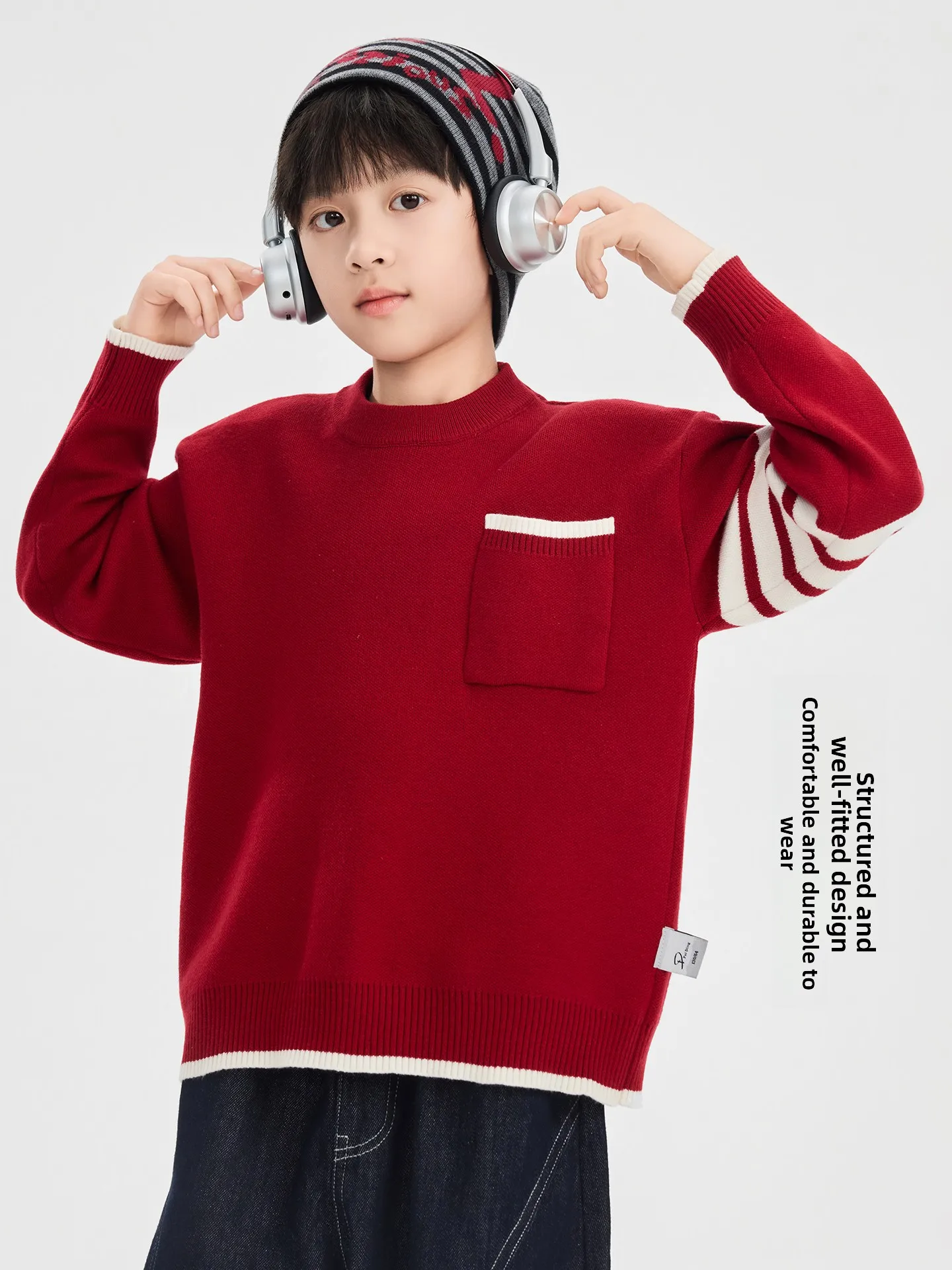 Korean Style Boys Sweater Autumn New Arrival Crew Neck Knitted School Uniform Thickened Long Sleeve Soft Polyester Blend