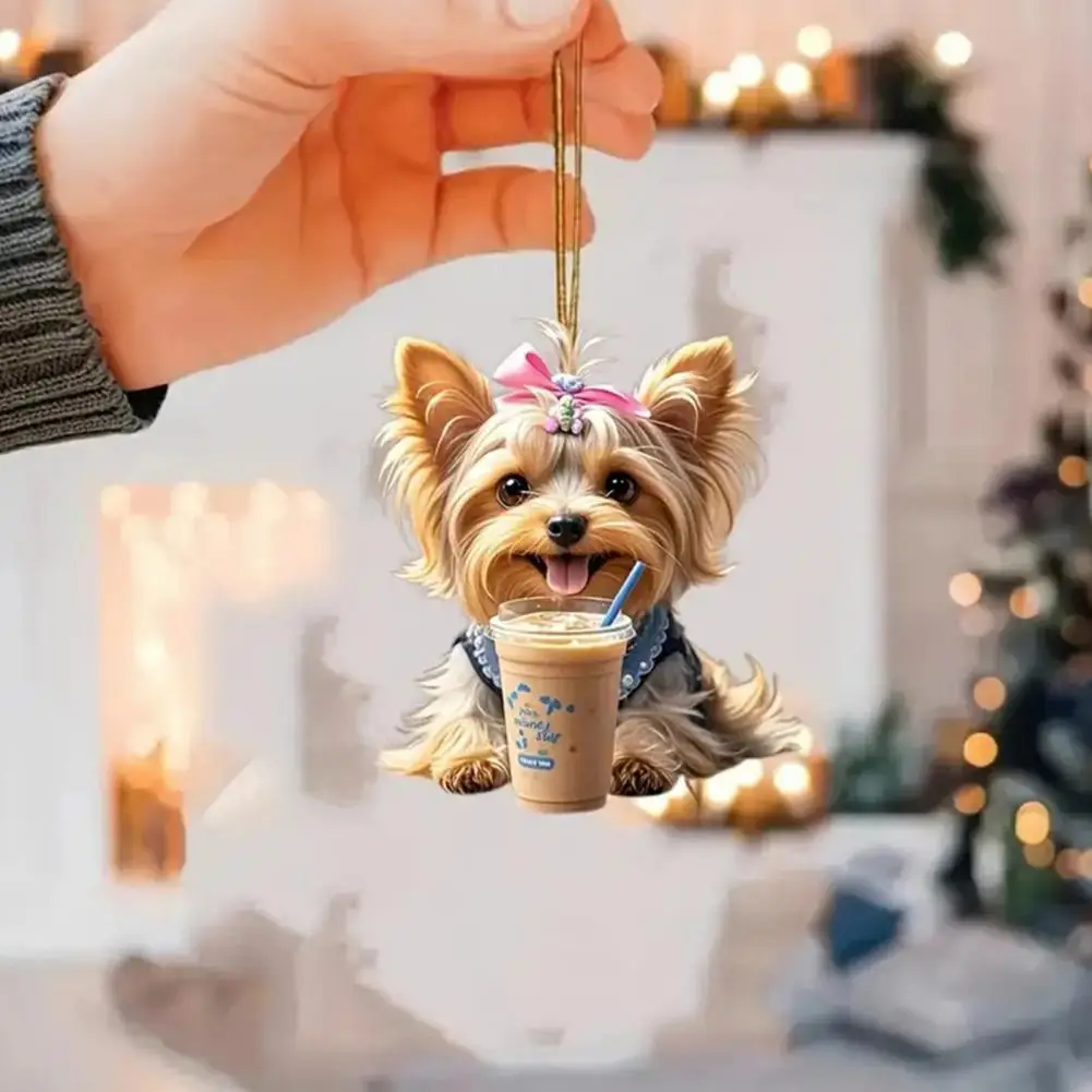 

Beaded Chain Pendant Puppy Rearview Mirror Pendant Car Hanging Ornament Acrylic Christmas Tree Decoration for Women Men Car