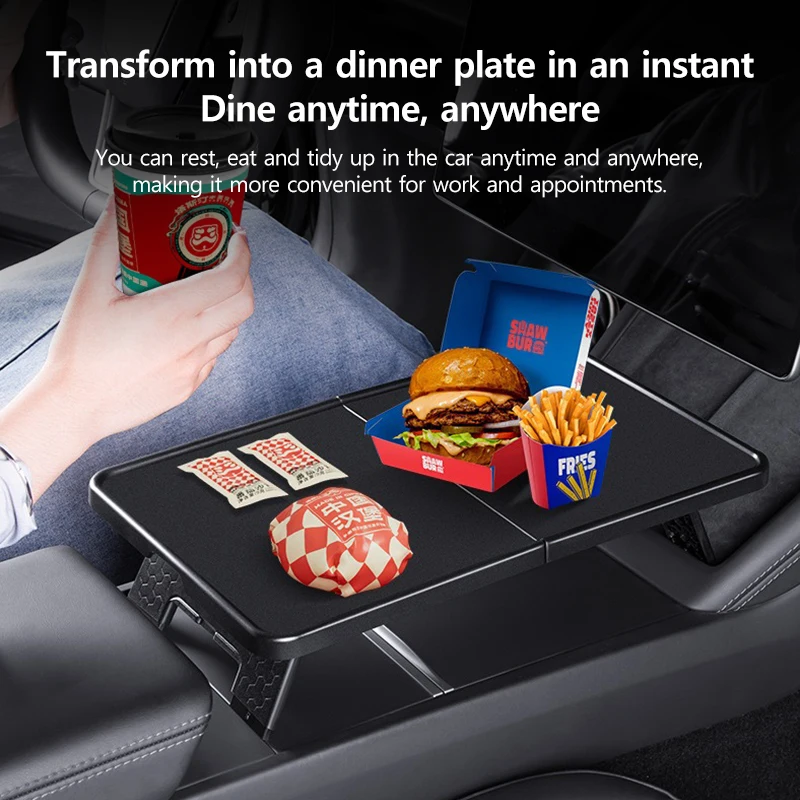 Foldable Eating Food Table Tray For Tesla Model Y Model 3 2020 to 2024 Center Console Organizer for Road Trips Autopilot