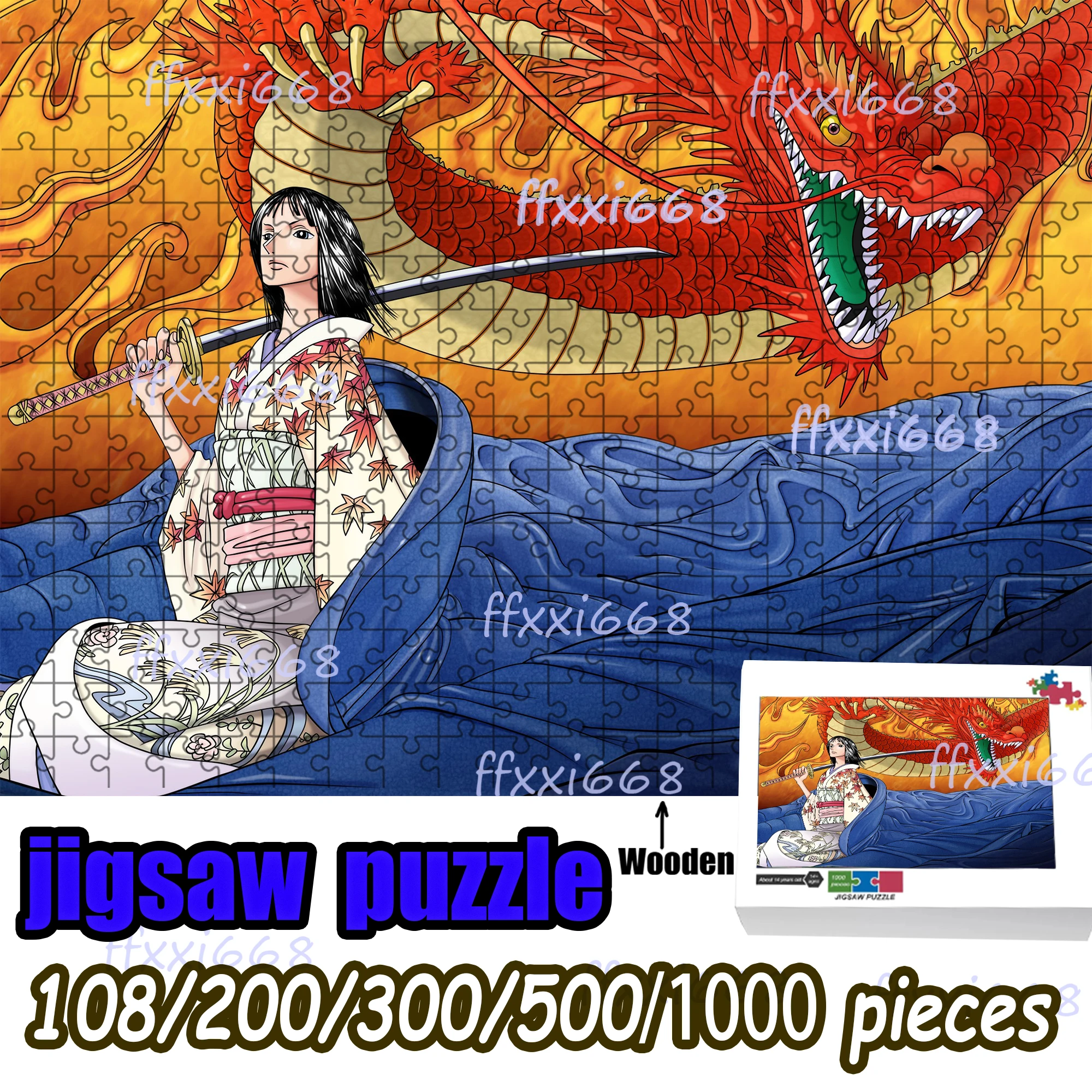 

One Piece Nico Robin Dragon Wooden Jigsaw Puzzle 108/200/300/500/1000 Pcs, Anime Gift for Fans
