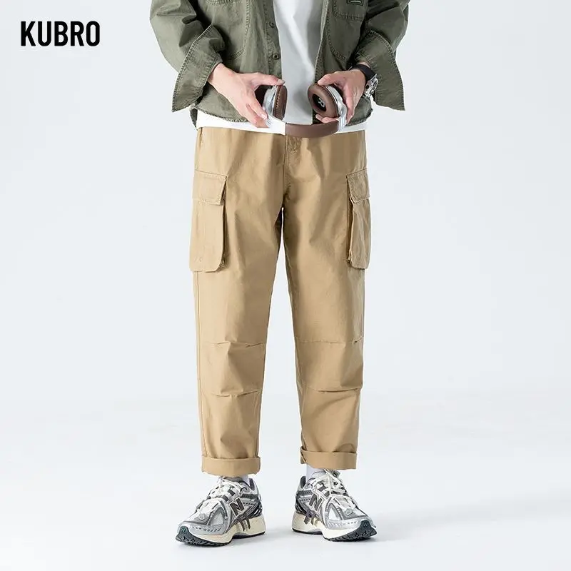 

Осень-зима, новые мужские брюки-карго для бега из чистого хлопка, десантные брюки в стиле ретро, однотонные прямые свободные повседневные брюки в корейском стиле, мужские