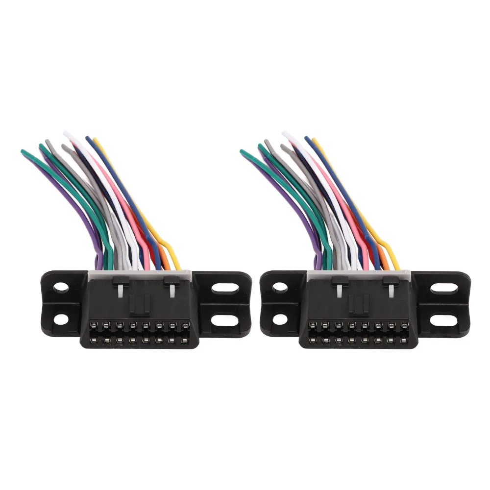 2PCS 16 Pin OBD2 Female Connector Open Pigtail Female Plug Extension Cable Harness Universal Diagnostic Connector Harness
