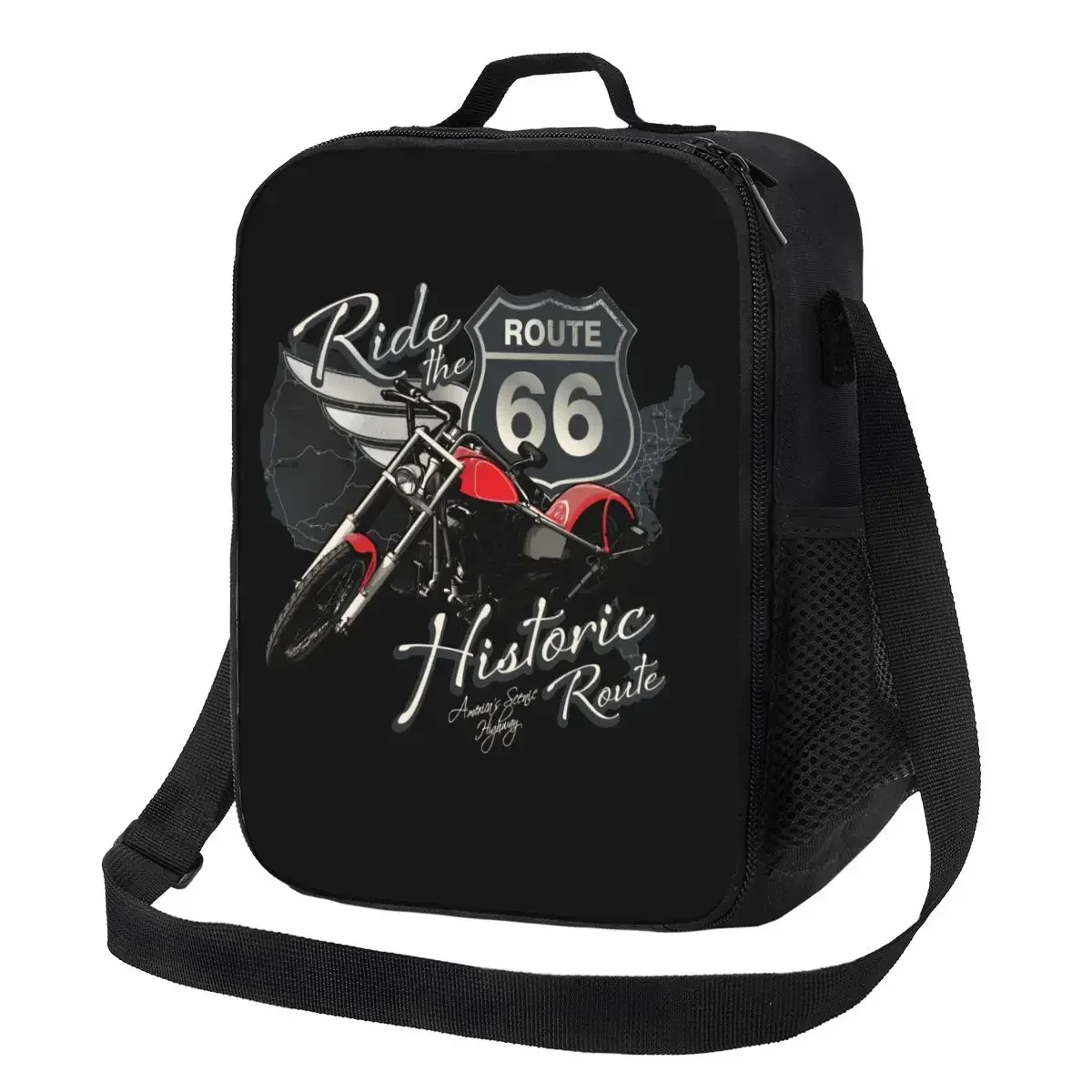 Motorcycle Ride Route 66 Insulated Lunch Bags for US Numbered Highways Resuable Thermal Cooler Food  Box Work School Travel