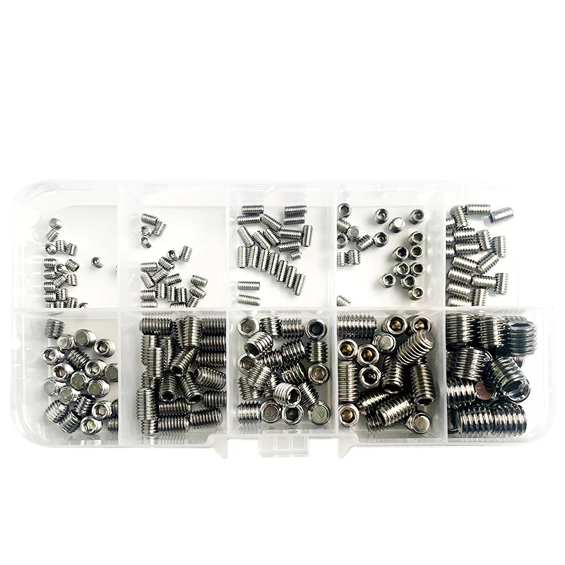 200pcs/Box M3 M4 M5 M6 M8 Stainless Steel Allen Grub Headless Bolt Hexagon Socket Set Screw with Flat Point