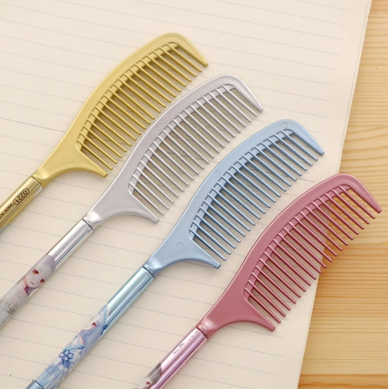 2 قطعة قلم جل على شكل مشط أقلام حبر سوداء مستلزمات الكتابة المكتبية المدرسية هدية قرطاسية (لون عشوائي)