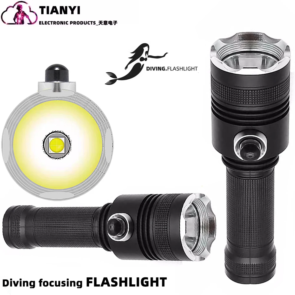 XHP70 diving flashlight 1 section charging 18650 switch LED spotlight waterproof super bright aluminum alloy flashlight