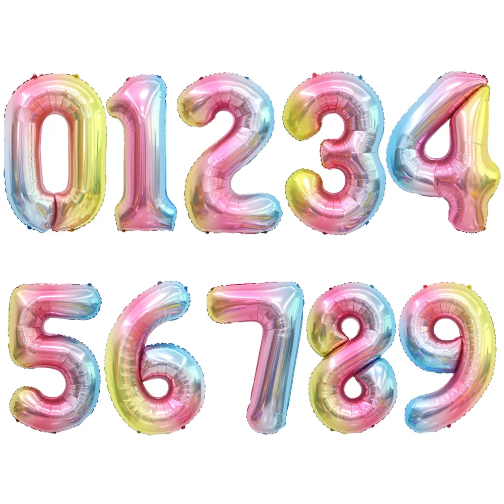 32inches Rainbow Number 1-9 Gradient Number Unicorn Theme Baby Shower Girl Birthday Party Decoration Balloons Supplies