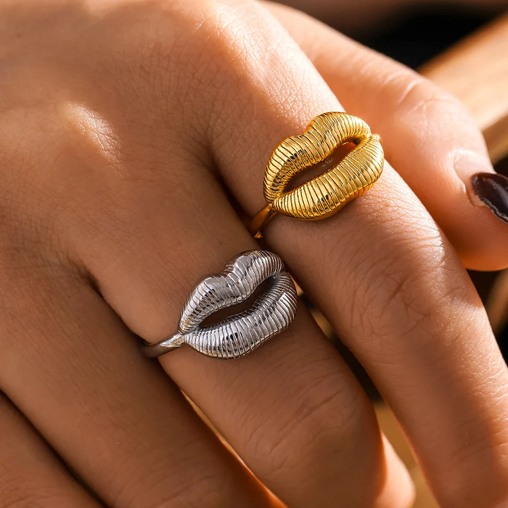 Sexy Lips Rings for Women Fashion Ring Jewelry Gifts Titanium Steel Opening  Resizable