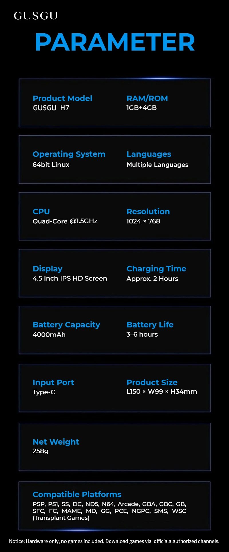 GUSGU H7 Open-Source Retro-Spielkonsole 4,5" IPS Tragbarer Linux-Handheld-Spieler Bestes Gaming-Geburtstags- und Festgeschenk 4000mAh – Detail 12