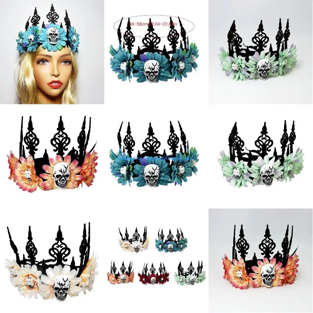 

573B Baroque Cloth Flower Wreath Vintage Crown Headband Female Party Head Accessories