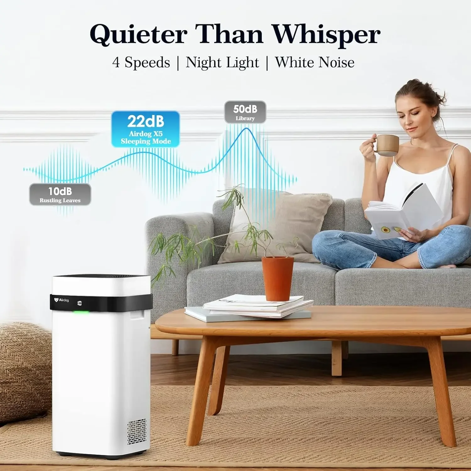 Airdog X5 Large Room Air Purifier with Washable Filter, Home up to 1614 ft², Clean down to 0.0146 microns, 360° Filtration