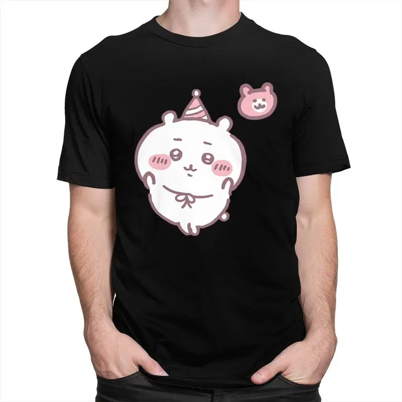 Custom Chiikawa T Shirt Men Pure Cotton Tshirt Casual Tees Short Sleeves Cute Cartoon T-shirts Slim Fit