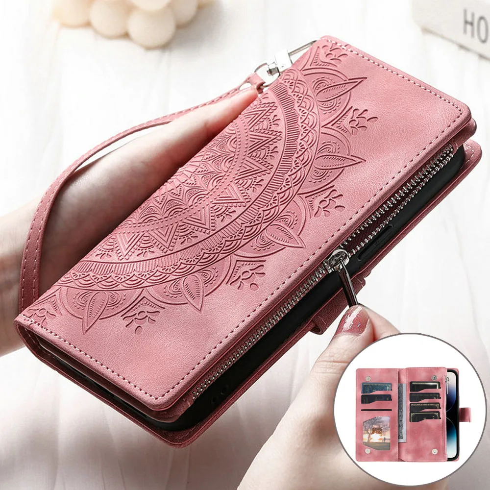 New Style Zipper Leather Case CrossBody Wallet Funda for Samsung Galaxy S24 Ultra S23 Plus S22 S21 S20 FE S 21 22 23 24 Plus 5G