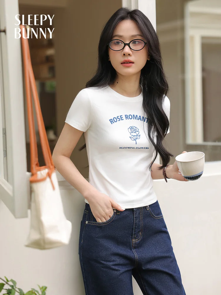 Femmes été coupe ajustée lettre impression T-Shirt extensible à manches courtes contraste couleur col rond T-Shirt décontracté élégant usage quotidien haut