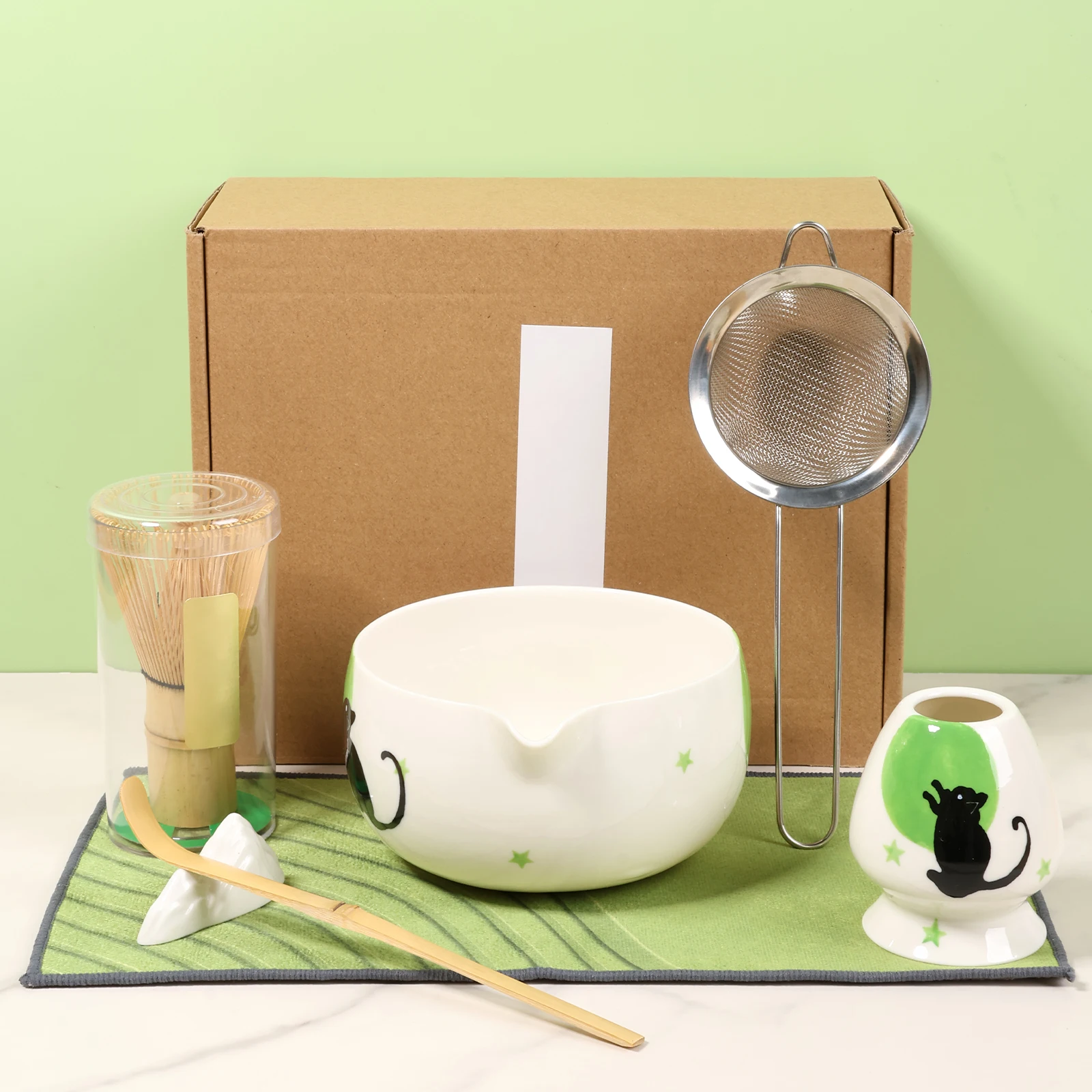 

7Pcs Japanese Matcha Tea Set Safe Bamboo Whisk Teaspoon Tea Sets Matcha Bowl Matcha Whisk Holder for Tea Lovers Tea-Making Tools