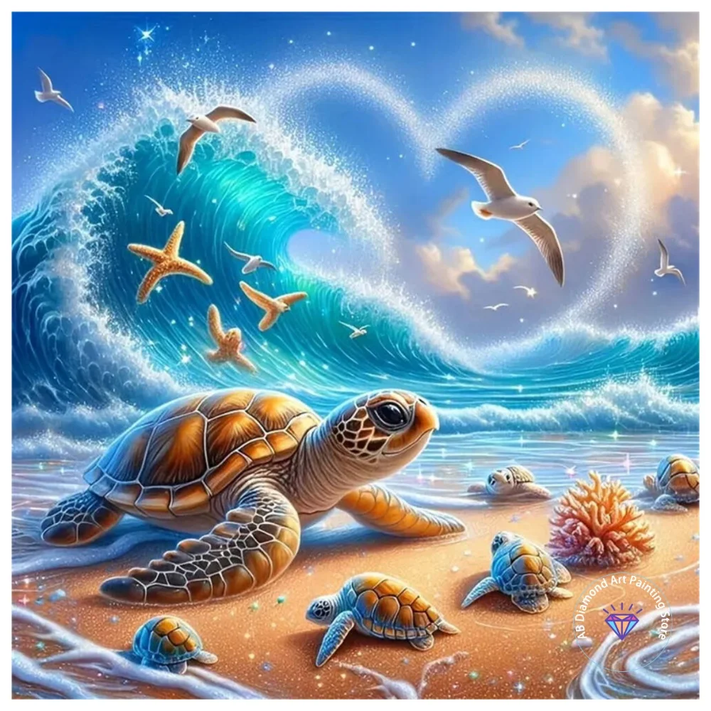 

Turtle Animal AB Diamond Painting Kit Square Round Diamond 5D DIY Seaside Mosaic Handmade Art Adult Exquisite Gift Home Decor